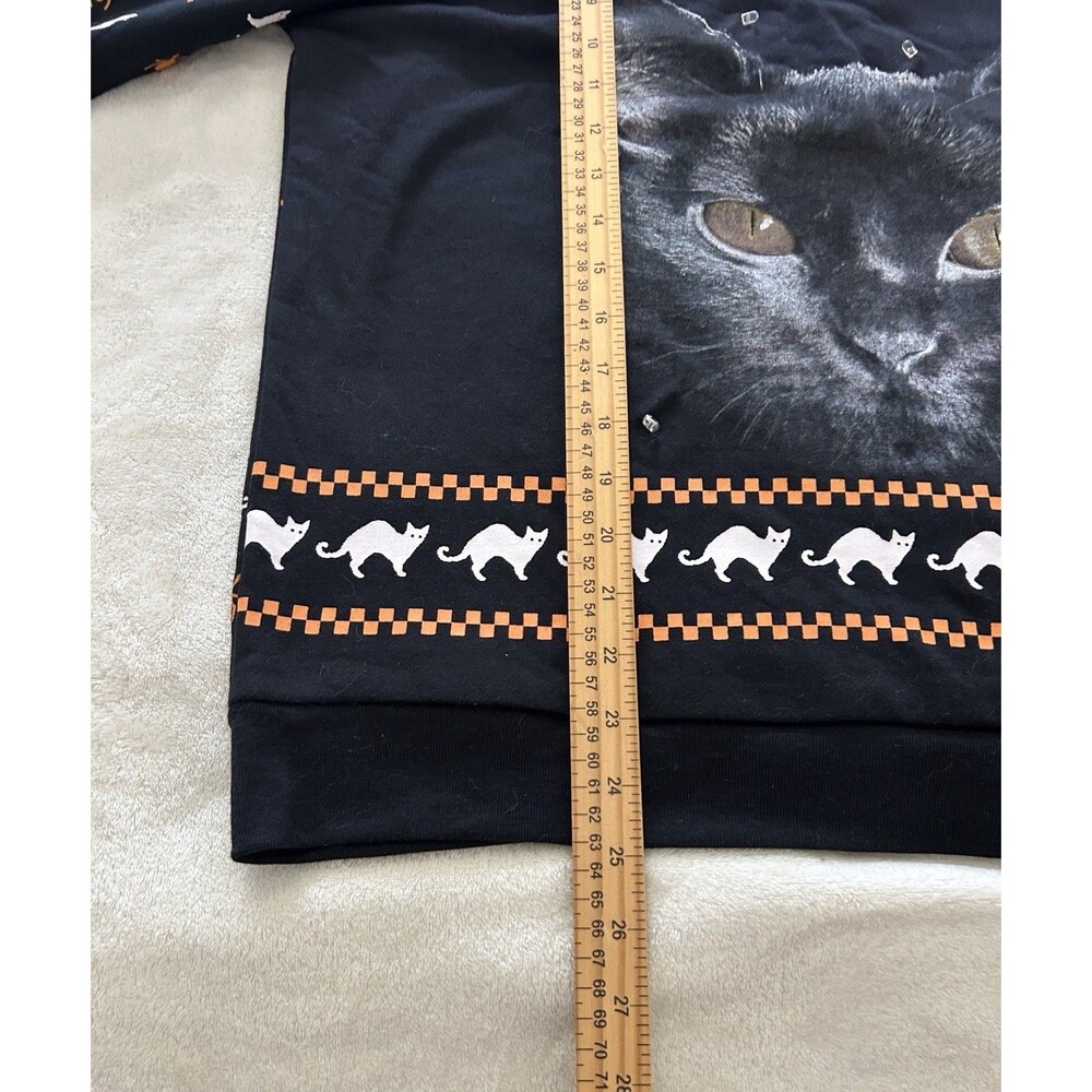 Black Cat Light Up Sweatshirt Womens XL 15-17 Halloween Cat Mom Graphic Pullover - Picture 5 of 9